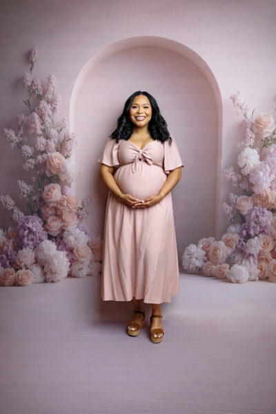 beautiful expecting mother posing for maternity photoshoot in san antonio, texas. Captured by krystal garcia photography