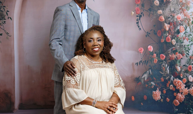 Grandparents standing together for an elegant heirloom couples portrait during their extended family session